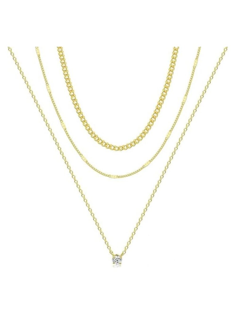 14K Gold Plated Layered Necklace Set 3 Piece Cuban Choker Pendant